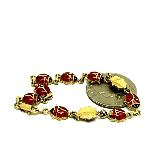 Red Lady Bug Bracelet 14k Yellow Gold Chain Women's 6.5'' Wrist Estate Jewelry - Picture 11 of 13